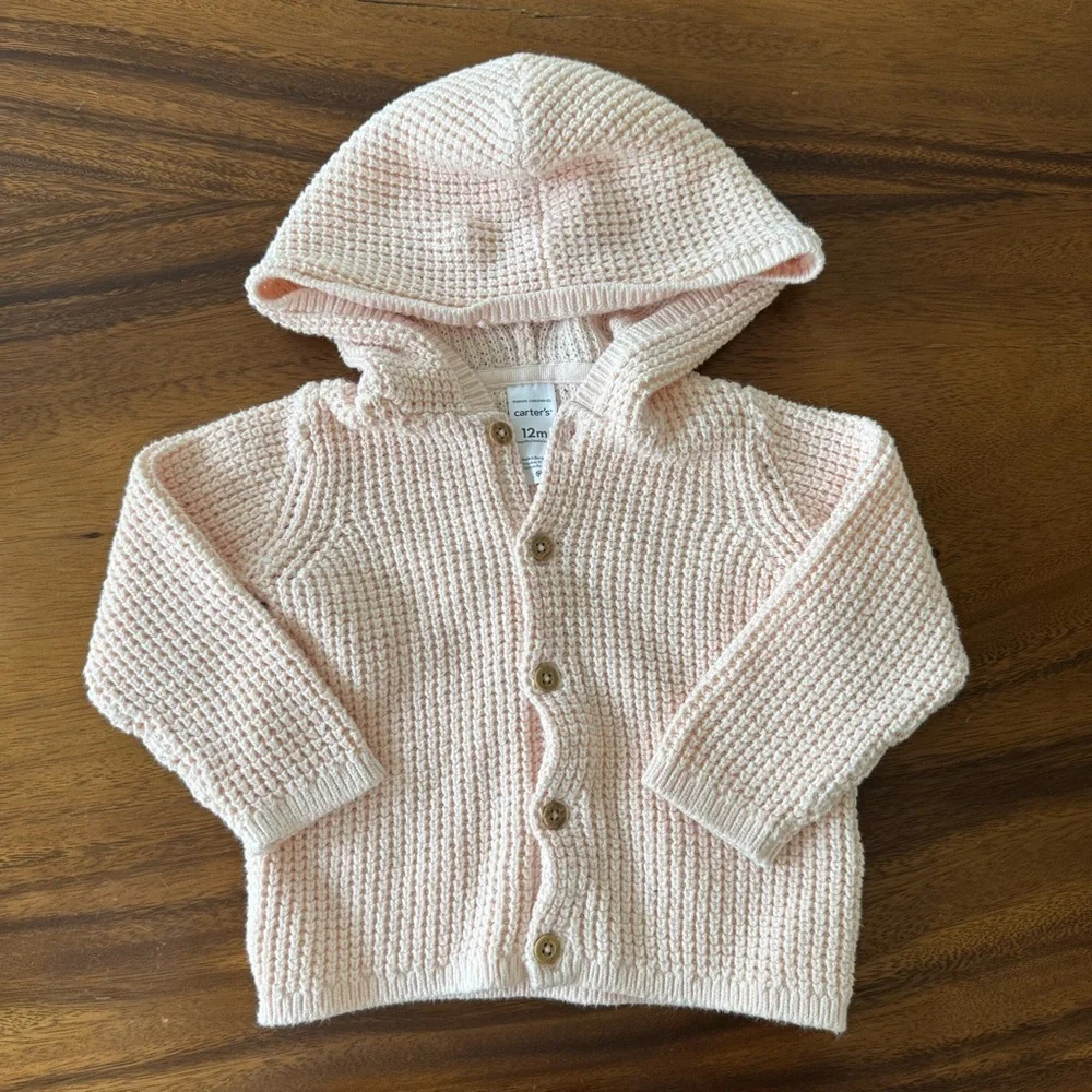 Carter’s Pink Peach Hooded Baby Knitted Cardigan 12M